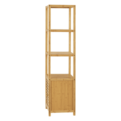 Prateleira de pé para casa de banho Liminka 4 estantes 1 porta bambu 140 x 34 x 33 cm natural en.casa