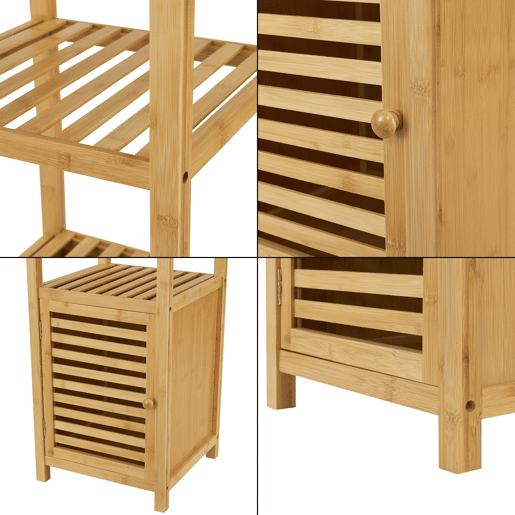 Prateleira de pé para casa de banho Liminka 4 estantes 1 porta bambu 140 x 34 x 33 cm natural en.casa