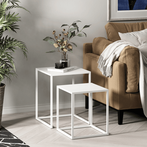 Conjunto de 2 mesas de apoio Vejen em aço 49x40x40 cm - Branco mate en.casa