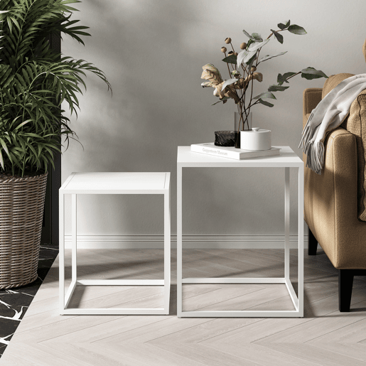 Conjunto de 2 mesas de apoio Vejen em aço 49x40x40 cm - Branco mate en.casa