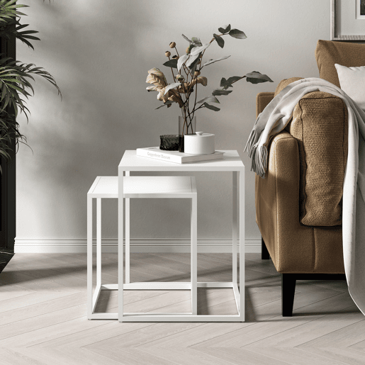 Conjunto de 2 mesas de apoio Vejen em aço 49x40x40 cm - Branco mate en.casa