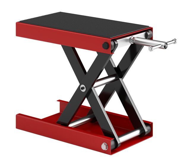 Durhand plataforma elevadora de tijera carga 500 kg altura ajustable 10-37 cm soporte para motocicletas soporte de moto para aparcar o reparar taller garaje 41,5x23,5x10-37 cm negro y rojo