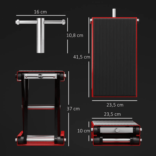 DURHAND Plataforma de Elevação Tipo Tesoura com Altura Ajustável Carga 500kg 41,5x23,5x10-37cm Preto e Vermelho