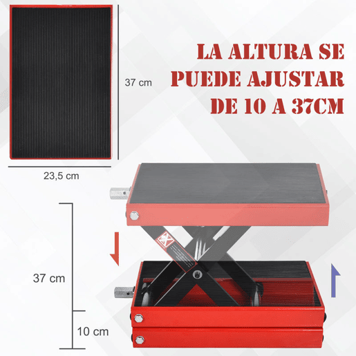 DURHAND Plataforma de Elevação Tipo Tesoura com Altura Ajustável Carga 500kg 41,5x23,5x10-37cm Preto e Vermelho