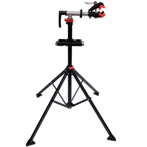 HOMCOM Suporte para Reparação de Bicicleta com Suporte para Ferramentas Altura Ajustável e Giratório 100x100x109 cm Preto