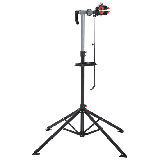 HOMCOM Suporte para Reparação de Bicicleta com Suporte para Ferramentas Altura Ajustável e Giratório 100x100x109 cm Preto