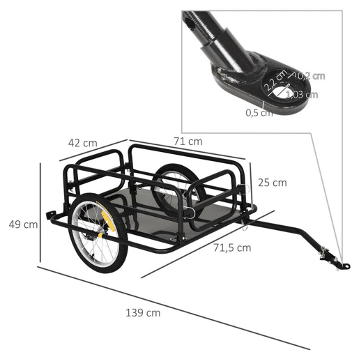 PawHut Reboque Trailer de bicicleta para carga de 450 kg Carregamento de Bagagem Armação de aço Leve com refletores