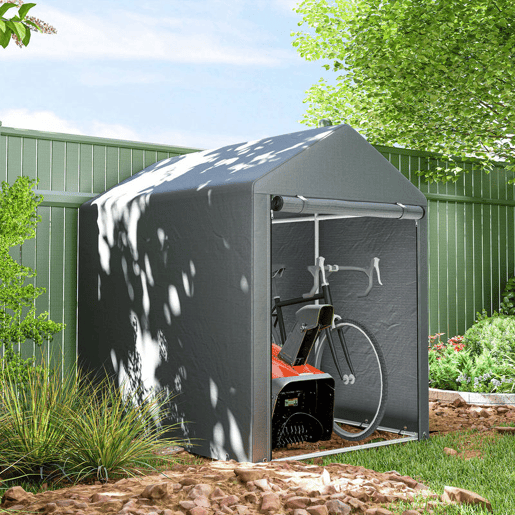 Outsunny Abrigo para Ferramentas Bicicletas e Motos 1,2x1,8x1,65 m Garagem Portátil com 2 Habitações Porta com Fecho de Correr Impermeável Anti-UV para Jardim Cinza Escuro
