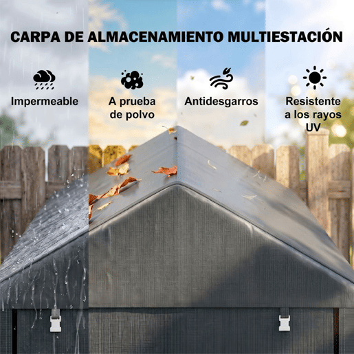 Outsunny Abrigo para Ferramentas Bicicletas e Motos 1,2x1,8x1,65 m Garagem Portátil com 2 Habitações Porta com Fecho de Correr Impermeável Anti-UV para Jardim Cinza Escuro