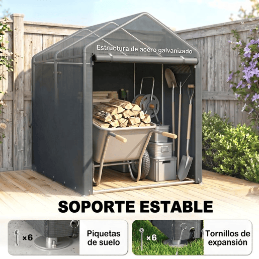 Outsunny Abrigo para Ferramentas Bicicletas e Motos 1,2x1,8x1,65 m Garagem Portátil com 2 Habitações Porta com Fecho de Correr Impermeável Anti-UV para Jardim Cinza Escuro