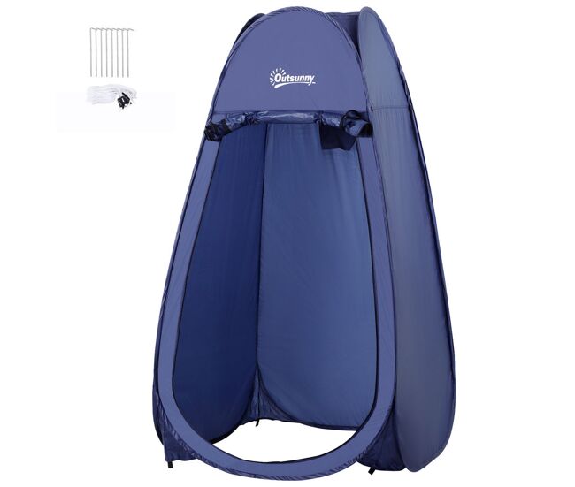 Outsunny tienda de ducha pop up tienda de campaña instantánea con protección uv techo impermeable y asa para camping ciclismo baño ducha playa 100x100x185 cm azul turquí