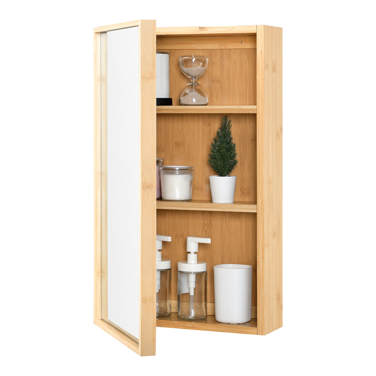 Mueble de pared para baño con espejo ikorfat estantes ajustables bambú 61 x 35 x 14 cm natural [en.casa]