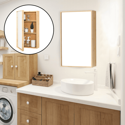 Móvel de casa de banho Ikorfat com espelho prateleiras reguláveis bambu 61 x 35 x 14 cm natural en.casa