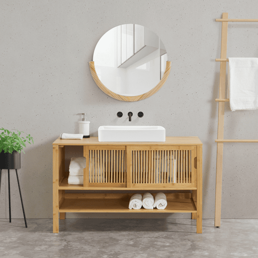Móvel de apoio Hvaler com portas de correr e 1 prateleira bambu 60 x 100 x 45 cm - Natural en.casa