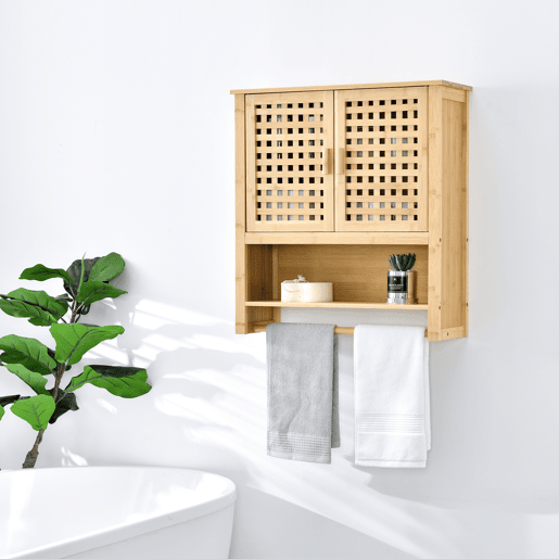 Móvel de casa de banho Borlänge portas em treliça de bambu 66 x 62 x 20 cm natural en.casa