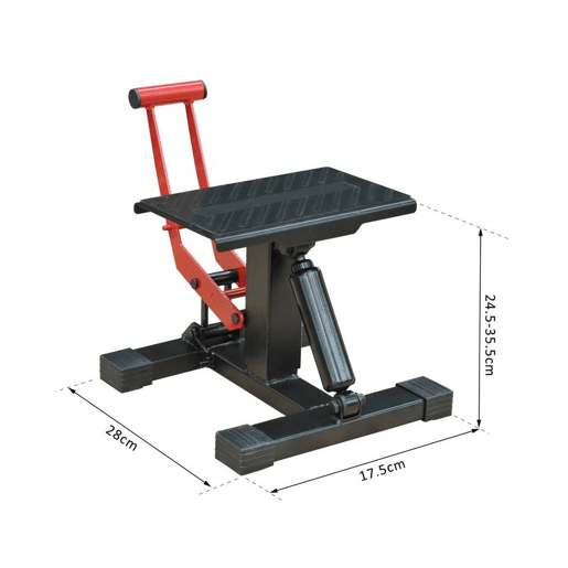 HOMCOM Plataforma Elevadora para Motocicletas Universal com Altura Ajustável para Estacionar ou Reparar Carga Máxima 150 kg 28x17,5x24,5-35,5 cm Preto e Vermelho