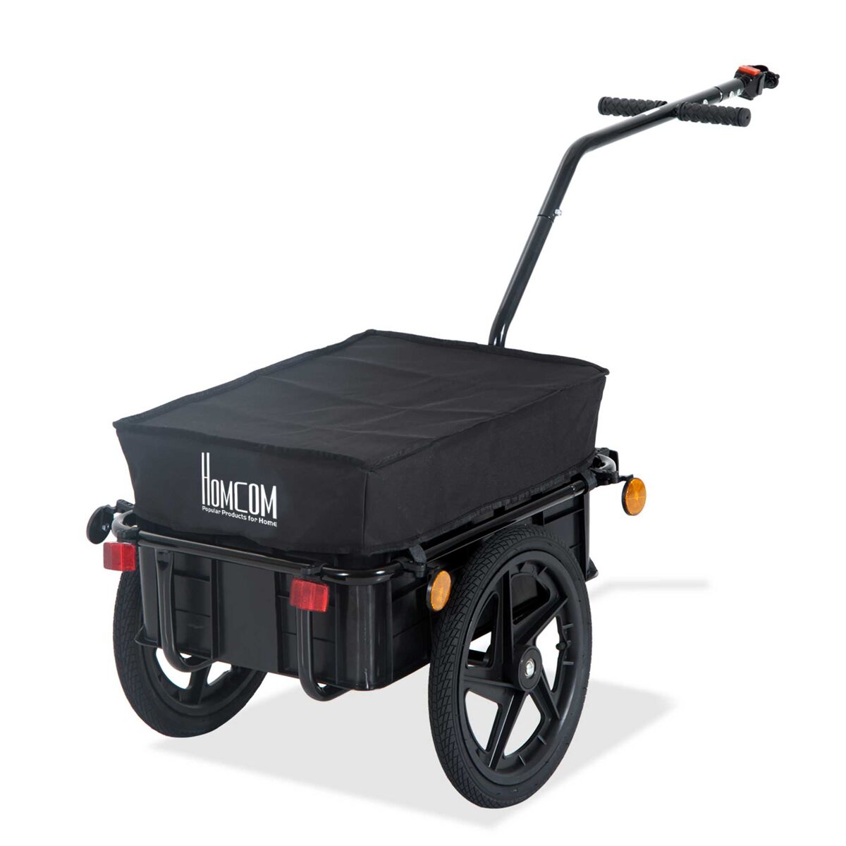 Homcom remolque de bicicleta para carga 40 kg, carro de mano con cubierta de tela oxford impermeable, reflectores, marco de acero y asas para transporte de equipaje, 144x59x80 cm, negro