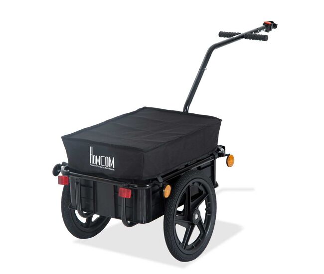 Homcom remolque de bicicleta para carga 40 kg, carro de mano con cubierta de tela oxford impermeable, reflectores, marco de acero y asas para