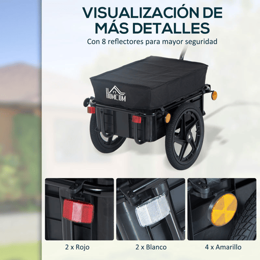 HOMCOM Reboque de Bicicleta Carga 40kg com Capa em Tecido Oxford Refletores Estrutura em Aço e Alças para Bagagem 144x59x80 cm Preto