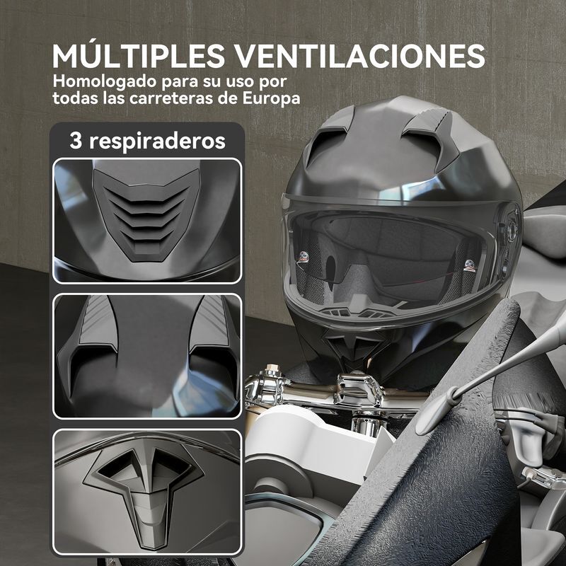 HOMCOM Casco Moto Integrale ECE Taglia XL (61-62 Cm) – Doppia Visiera, ABS E PC, Slot Bluetooth, Borsa Inclusa, Colore Nero - 2