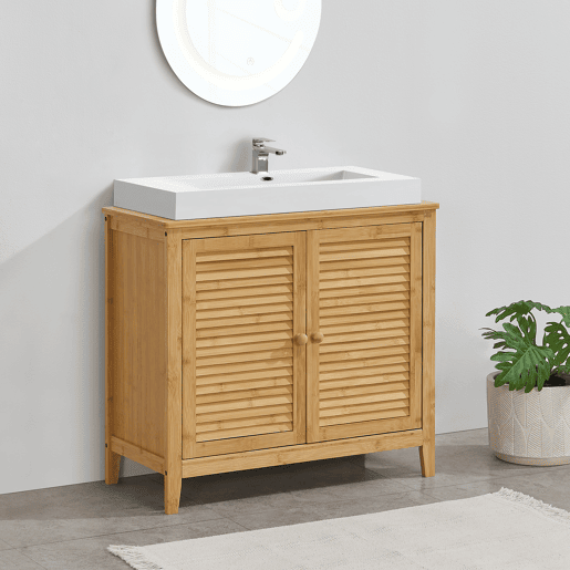 Móvel de apoio Värmdö com 2 portas em bambu 60 x 67 x 30 cm natural en.casa