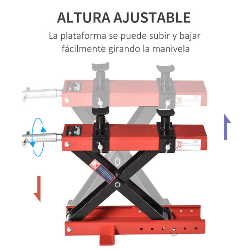 DURHAND Plataforma Elevadora para Motocicletas com Altura Ajustável de 19-53cm Carga Máxima 500kg para Estacionar ou Reparar Oficina Garagem Preto e Vermelho