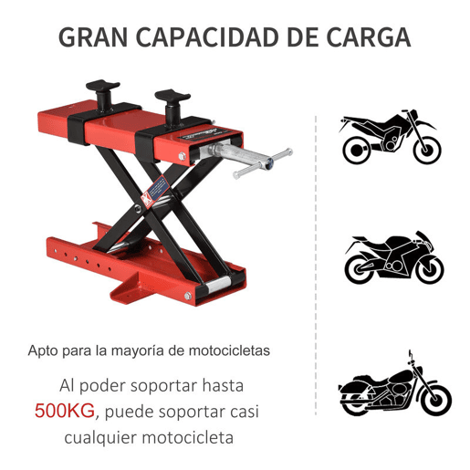 DURHAND Plataforma Elevadora para Motocicletas com Altura Ajustável de 19-53cm Carga Máxima 500kg para Estacionar ou Reparar Oficina Garagem Preto e Vermelho