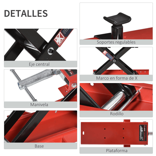 DURHAND Plataforma Elevadora para Motocicletas com Altura Ajustável de 19-53cm Carga Máxima 500kg para Estacionar ou Reparar Oficina Garagem Preto e Vermelho