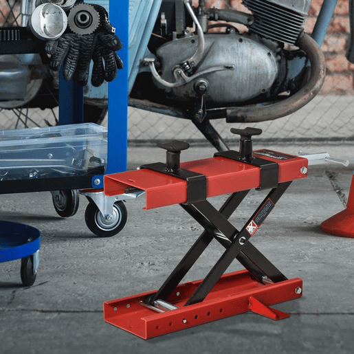 DURHAND Plataforma Elevadora para Motocicletas com Altura Ajustável de 19-53cm Carga Máxima 500kg para Estacionar ou Reparar Oficina Garagem Preto e Vermelho