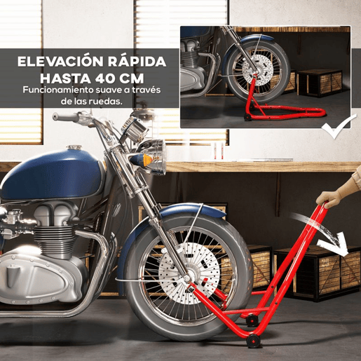 HomCom Descanso de Mota Suporte Traseiro Universal Portátil e Móvel u2013 Cor Vermelho u2013 Aço u2013 80 x 50 x 40 cm