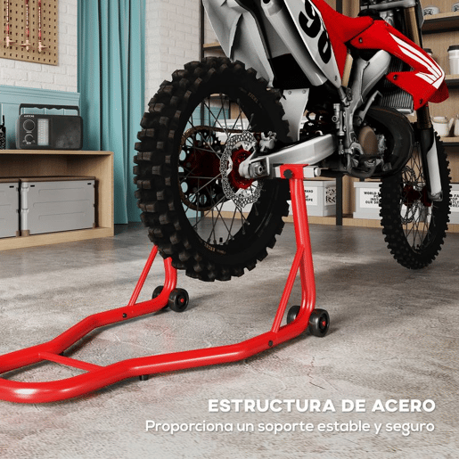 HomCom Descanso de Mota Suporte Traseiro Universal Portátil e Móvel u2013 Cor Vermelho u2013 Aço u2013 80 x 50 x 40 cm