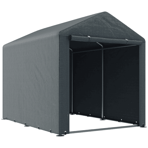 Outsunny Abrigo para Ferramentas Bicicletas e Motos 1,6x2,2x1,7 cm Garagem Portátil com 2 Habitações Porta com Fecho de Correr Impermeável Anti-UV para Jardim Cinza Escuro