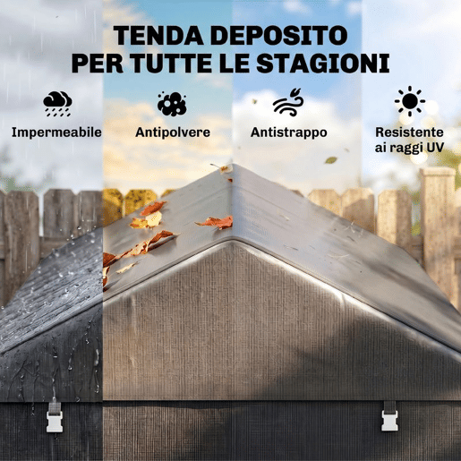 Outsunny Abrigo para Ferramentas Bicicletas e Motos 1,6x2,2x1,7 cm Garagem Portátil com 2 Habitações Porta com Fecho de Correr Impermeável Anti-UV para Jardim Cinza Escuro