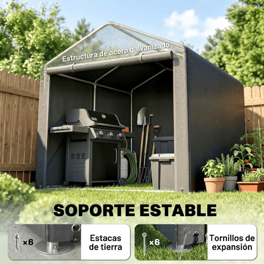 Outsunny Abrigo para Ferramentas Bicicletas e Motos 1,6x2,2x1,7 cm Garagem Portátil com 2 Habitações Porta com Fecho de Correr Impermeável Anti-UV para Jardim Cinza Escuro