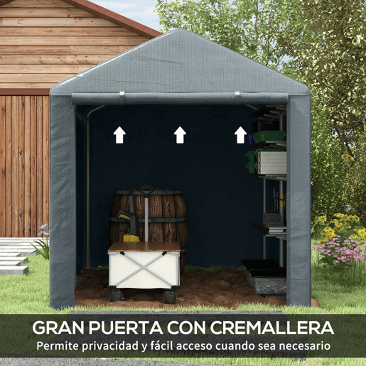 Outsunny Abrigo para Ferramentas Bicicletas e Motos 1,6x2,2x1,7 cm Garagem Portátil com 2 Habitações Porta com Fecho de Correr Impermeável Anti-UV para Jardim Cinza Escuro