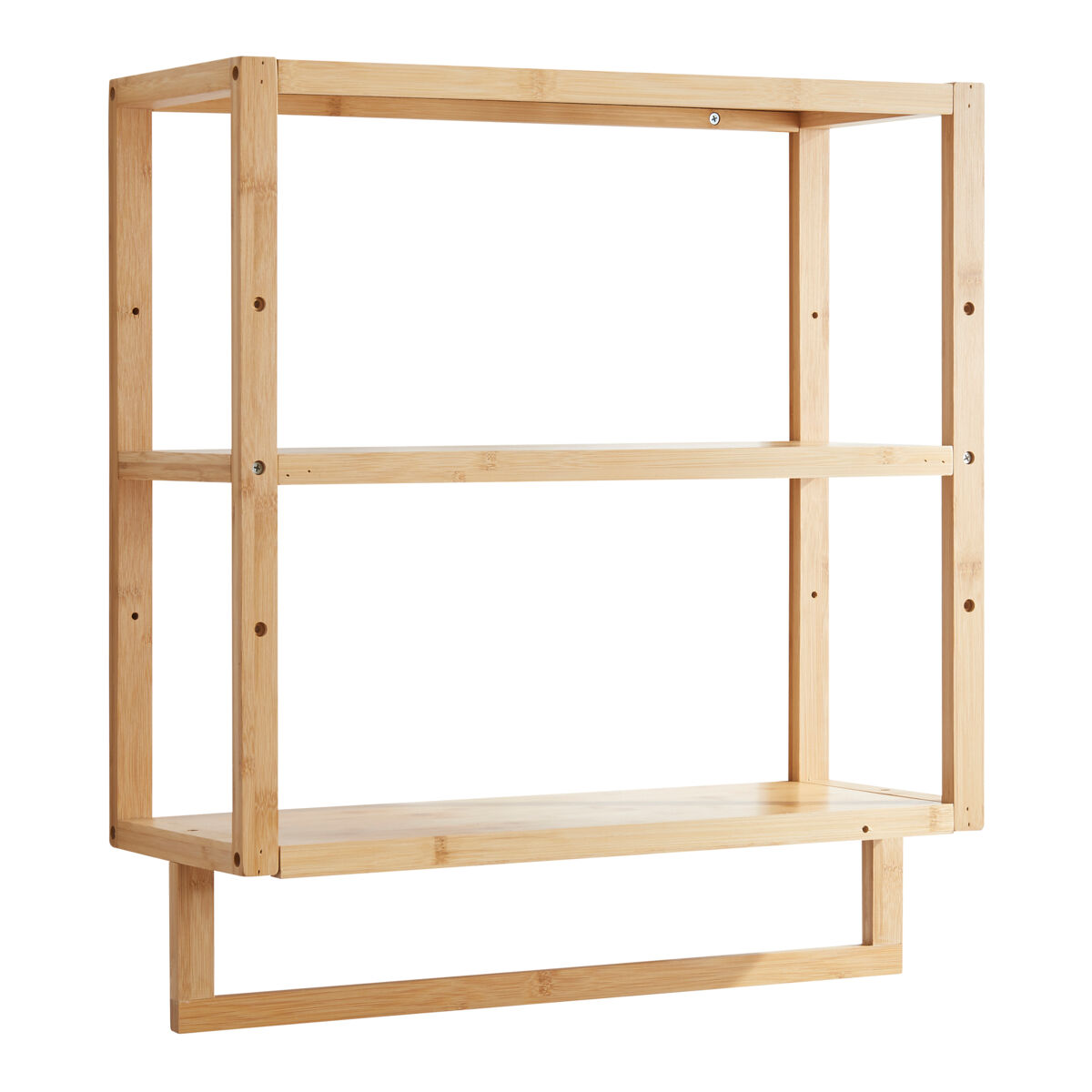 Estantería de pared östra de 3 niveles con toallero bambú 59 x 52 x 21 cm - natural [en.casa]