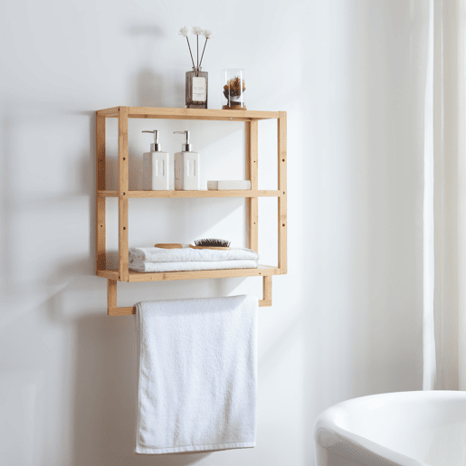Prateleira de parede Östra de 3 níveis com toalheiro em bambu 59 x 52 x 21 cm - Natural en.casa
