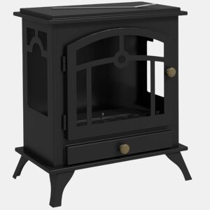 HOMCOM Lareira de Bioetanol Lareira de Bioetanol de Pé com Depósito de 0,9 L Apagador de Chamas de Aço Inoxidável Tempo de Combustão 3H para Interiores 20-25 m² 45x28x54 cm Preto