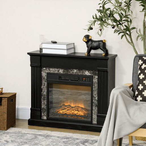 HOMCOM Lareira Elétrica 1800W Lareira com Efeito de Chama Realista Controlo Remoto Temporizador e Proteção Contra Superaquecimento para Ambientes de 30 m² 80x21,6x67,8 cm Preto