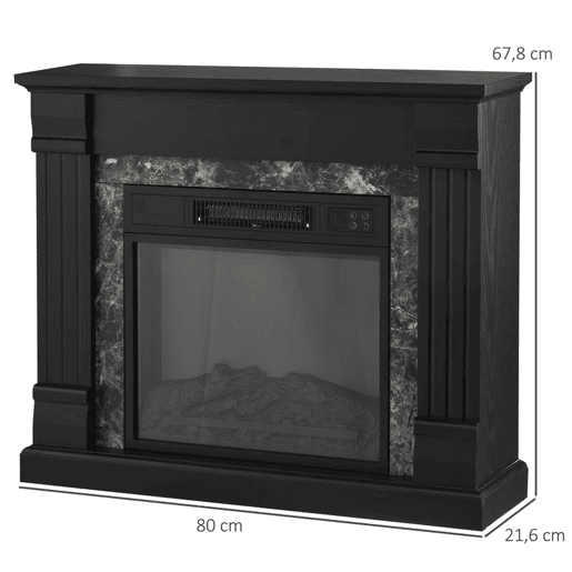 HOMCOM Lareira Elétrica 1800W Lareira com Efeito de Chama Realista Controlo Remoto Temporizador e Proteção Contra Superaquecimento para Ambientes de 30 m² 80x21,6x67,8 cm Preto