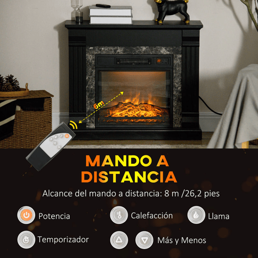 HOMCOM Lareira Elétrica 1800W Lareira com Efeito de Chama Realista Controlo Remoto Temporizador e Proteção Contra Superaquecimento para Ambientes de 30 m² 80x21,6x67,8 cm Preto