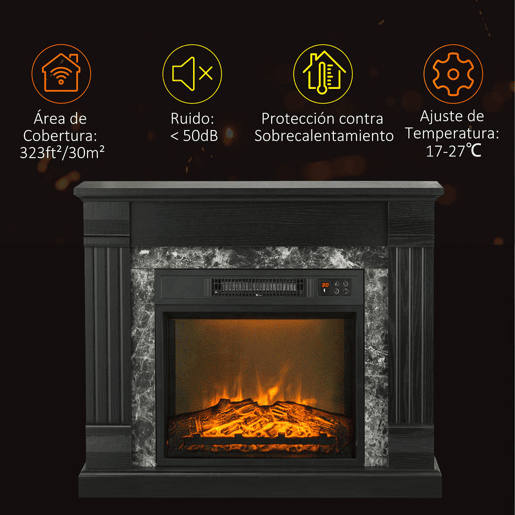 HOMCOM Lareira Elétrica 1800W Lareira com Efeito de Chama Realista Controlo Remoto Temporizador e Proteção Contra Superaquecimento para Ambientes de 30 m² 80x21,6x67,8 cm Preto