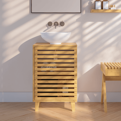 Móvel de apoio Iveland com porta 2 compartimentos fechados bambu 60 x 40 x 30 cm - Natural en.casa