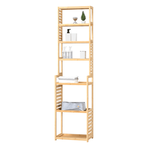 Armário de casa de banho Forssa com 7 níveis em bambu 165 x 42 x 28 cm natural en.casa