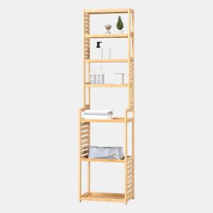 Armário de casa de banho Forssa com 7 níveis em bambu 165 x 42 x 28 cm natural en.casa
