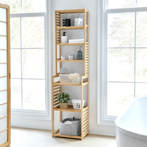 Armário de casa de banho Forssa com 7 níveis em bambu 165 x 42 x 28 cm natural en.casa