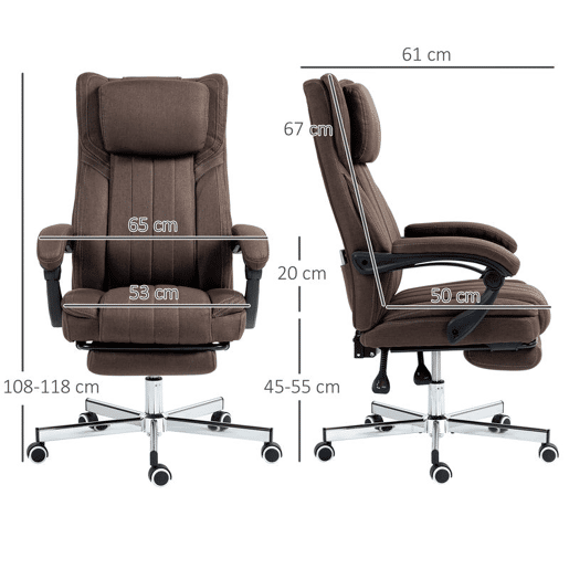 Vinsetto Cadeira de Escritório com 6 Pontos de Massagem por Vibração Cadeira de Escritório Reclinável com Altura Ajustável Controlo Remoto Encosto Alto e Apoio para a Cabeça 65x61x101-113 cm Marrom Vinsetto Cadeira de Escritório com 6 Pontos de Massagem por Vibração Cadeira de Escritório Reclinável com Altura Ajustável Controlo Remoto Encosto Alto e Apoio para a Cabeça 65x61x101-113 cm Marrom