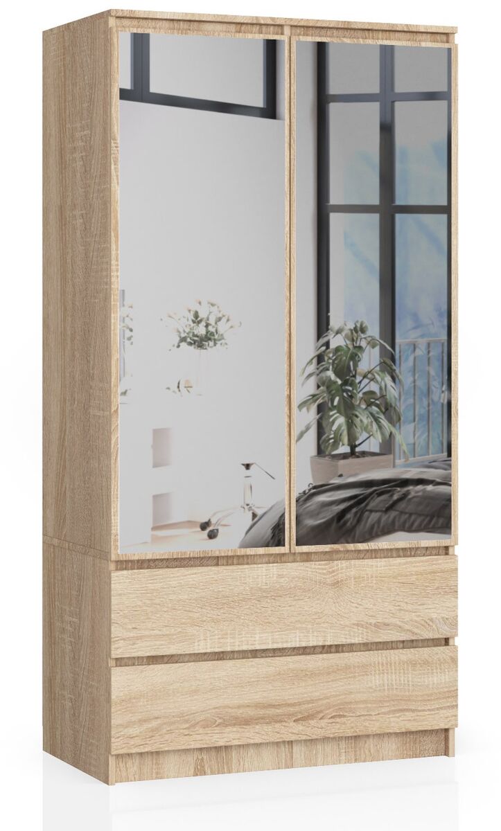Armario S90 con 2 puertas y 2 cajones con espejo 90 Madera Clara