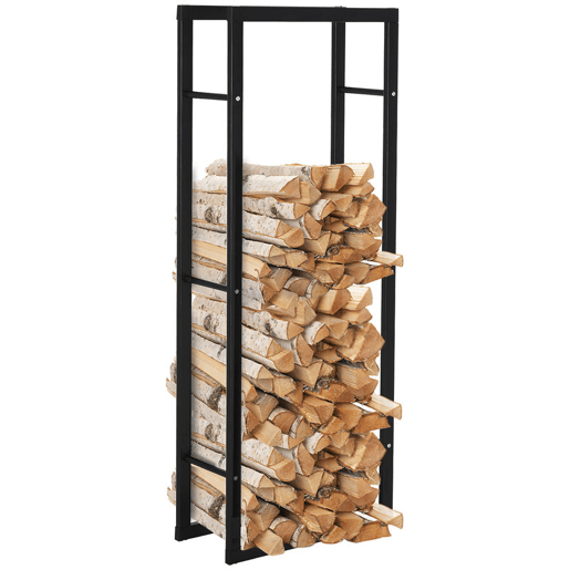 HOMCOM Suporte para Lenha de Metal Porta Lenha Metálico para Interior e Exterior Carga Máxima 100 kg 60x25x150 cm Preto