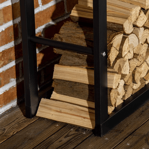 HOMCOM Suporte para Lenha de Metal Porta Lenha Metálico para Interior e Exterior Carga Máxima 100 kg 60x25x150 cm Preto